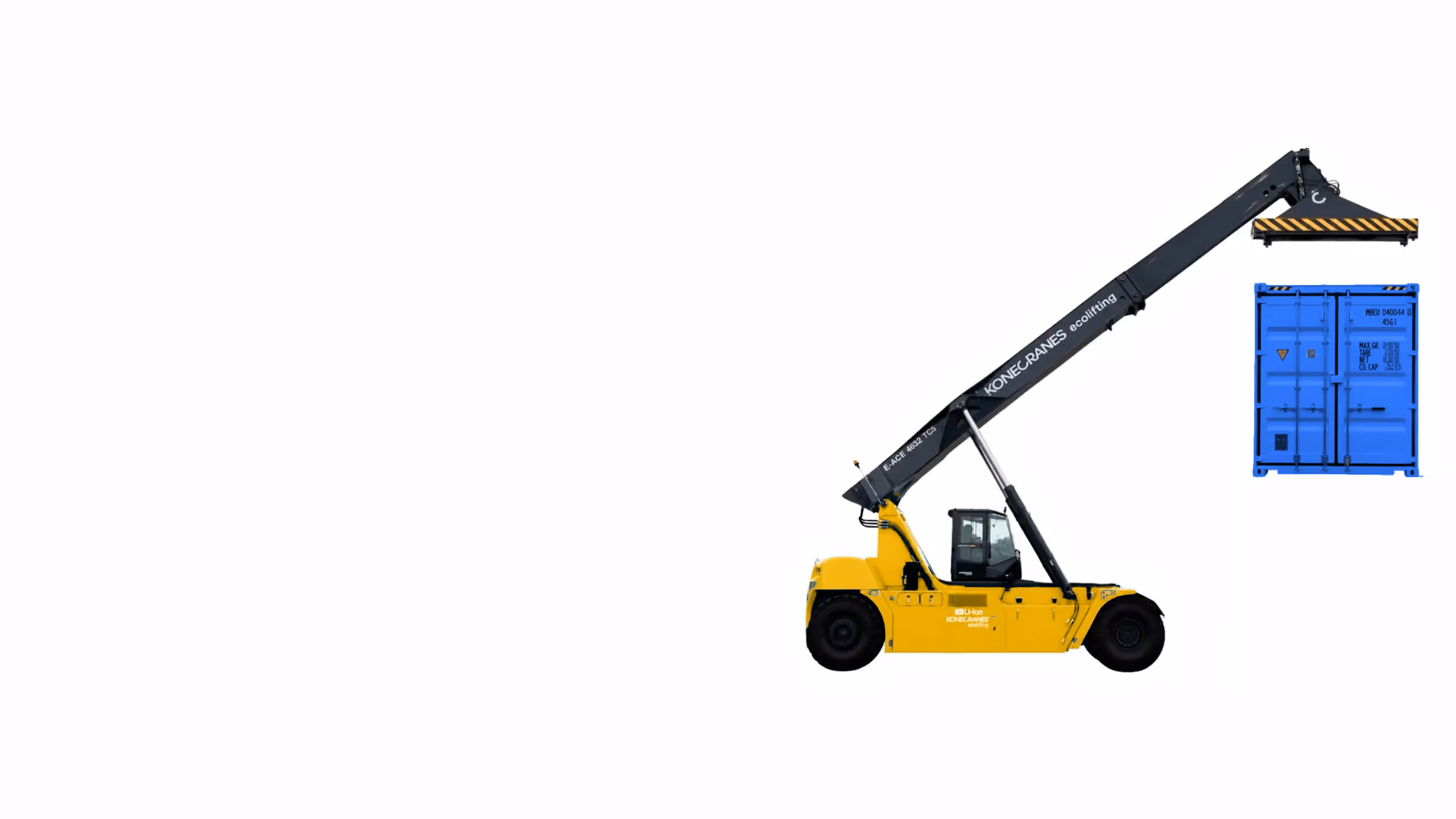 A reach stacker lifting a container